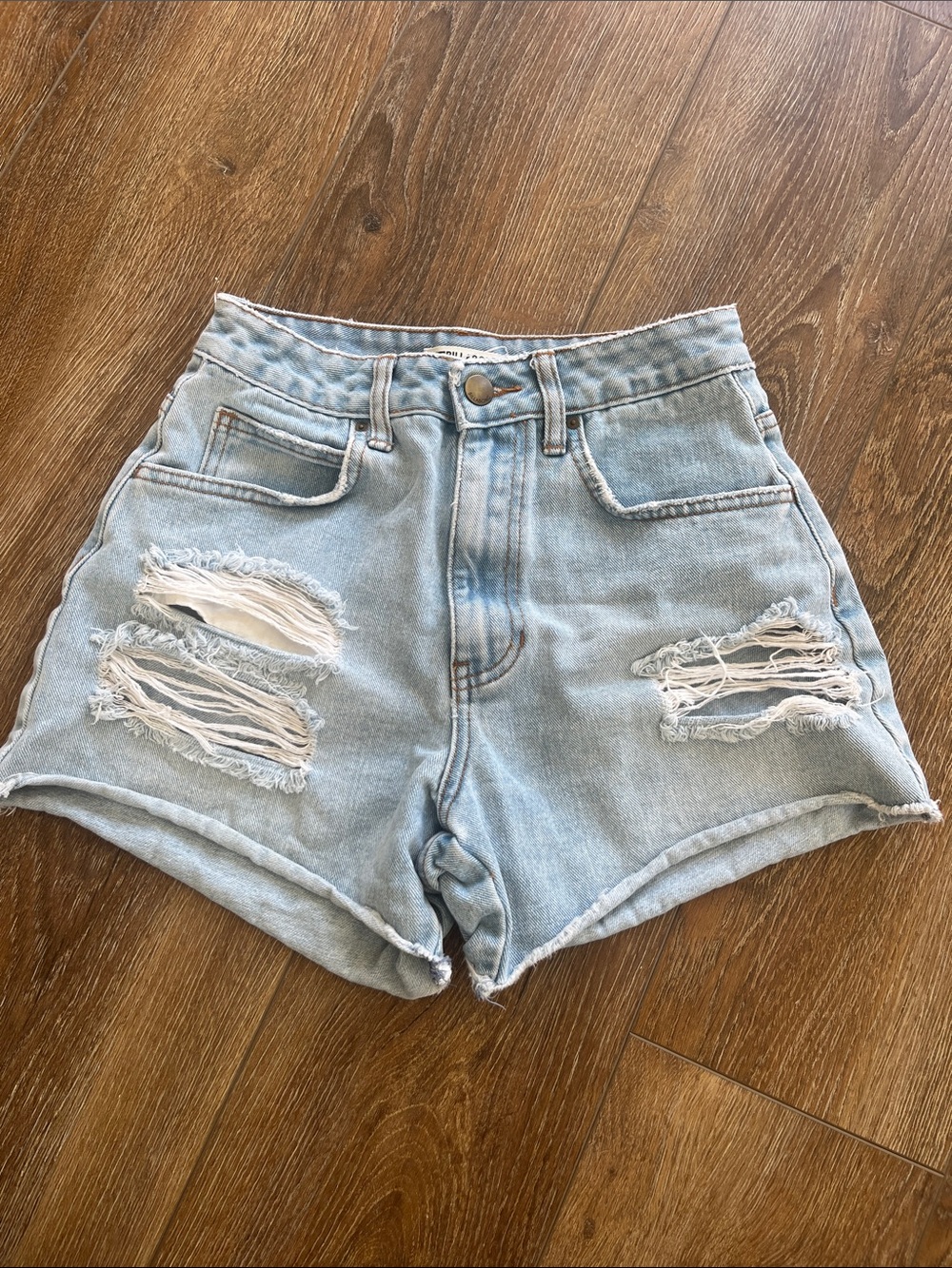 Billabong Light Blue Distressed High-Waist Denim Shorts